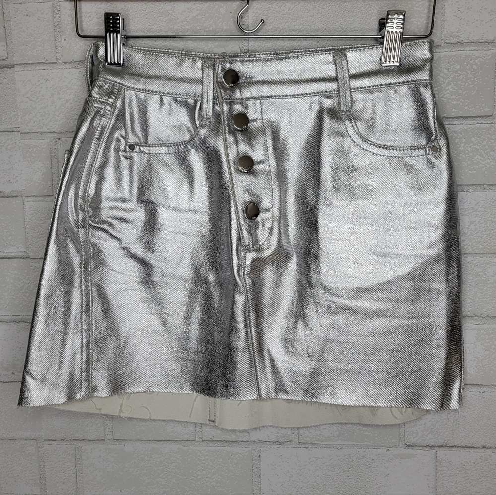 Zara Silver Button-Front Mini Skirt